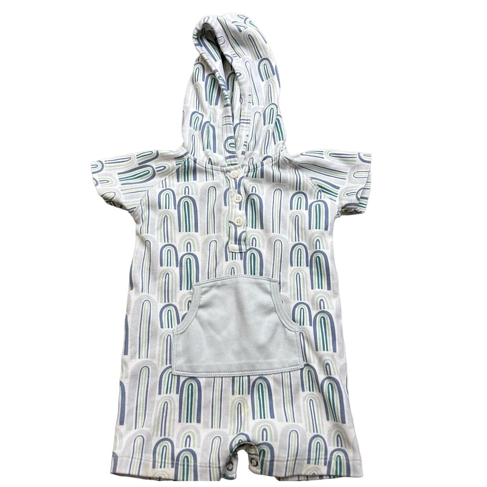 Kate Quinn Blue and Gray Bodysuit with Hood and Short Sleeves